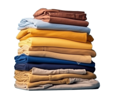 un pulcramente doblada camiseta, idealmente metido en un apilar de otro doblada ropa. ai generado png