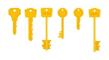 Set of various house keys. Different door keys. Home security. Vector illustration.