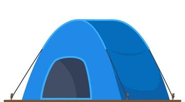 Blue travel tent for summer camp adventure. Outdoor equipment for sport and tourist activities. Vector illustration.