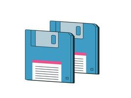 Computer diskettes icon in retro old 90s technology aesthetics. backup memory discs for data saving vector