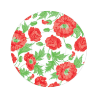 Round icon with red summer flowers pattern, cupcakes form temlpate png