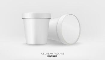 A blank white yogurt or ice cream container with a clear plastic lid set. The clean and glossy design is perfect for packaging mockups and product templates. vector