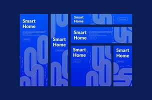 Linear white lines forming a smart home themed banner with fingerprint security and technology network motifs symbolizing technological automation concepts in an abstract digital blue background vector