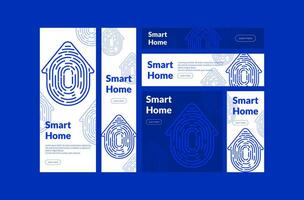 Secure technology illustration with a futuristic home automation concept. White lines pattern design. Vector banner set for smart home, network, privacy, and electronic safety. Infinity symbol.