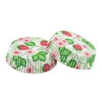platt vit papper bakning former för muffins och muffins med jordgubb mönster png