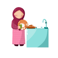 Little girl washing dishes png