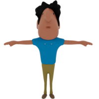 Men character in cartoon style 3D rendering wearing casual blue shirt, beige denim, and leather shoes. png