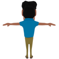 Men character in cartoon style 3D rendering wearing casual blue shirt, beige denim, and leather shoes. png
