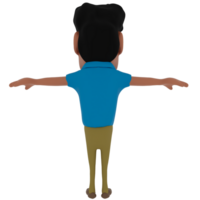 homens personagem dentro desenho animado estilo 3d Renderização vestindo casual azul camisa, bege jeans, e couro sapato. png