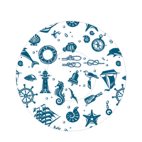 Round icon with sea world pattern png