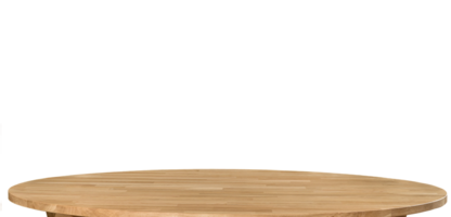 houten avondeten tafel oppervlak, PNG illustratie. natuurlijk hout meubilair dichtbij visie. ronde tafelblad geïsoleerd over- transparant achtergrond