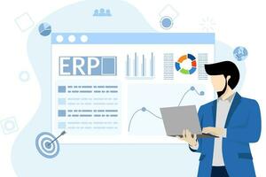 ERP enterprise resource planning concept, company productivity and improvement. Illustration for website, landing page, mobile app, poster and banner. flat vector illustration on a white background.