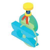 Drying laundry icon isometric vector. Blue plastic clothespin and perfume bottle vector