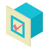 Voting icon isometric vector. Vote paper with large check mark in ballot box vector
