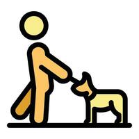 hombre perro caminar icono vector plano