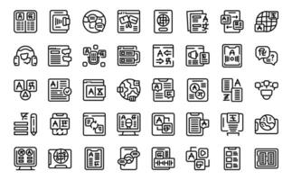 Translator app icons set outline vector. App web vector