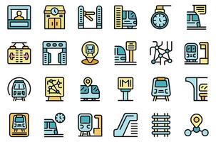 Subway station icons set vector flat