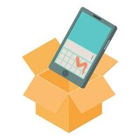 Smartphone delivery icon isometric vector. Open postal box and modern smartphone vector