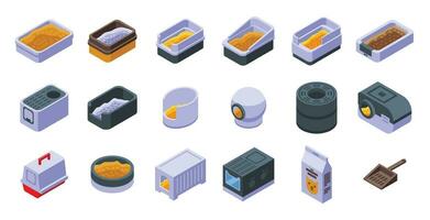 Cat litter box icons set isometric vector. Animal tray vector