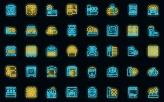 Equipment for paper production icons set vector neon