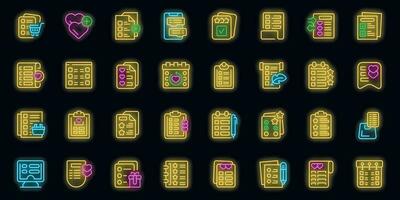 Wish list icons set vector neon