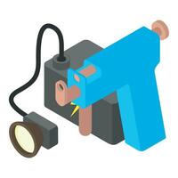 Speleological equipment icon isometric vector. Search light device and glue gun vector