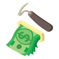 Equestrian tool icon isometric vector. Horse hoof pick and dollar banknote icon vector