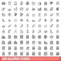 100 allergy icons set, outline style vector