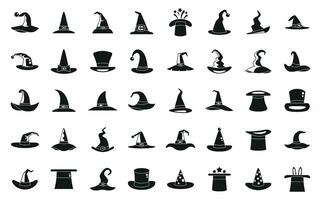 Magic hat icons set simple vector. Rabbit ear vector