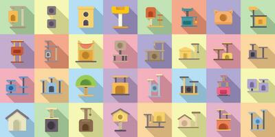 Cat house icons set flat vector. Post tower vector