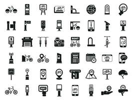bicicleta compartiendo íconos conjunto sencillo vector. ciudad persona vector