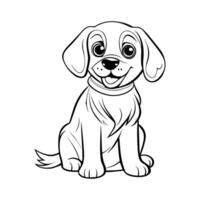 A cute hand drawn cartoon vector illustration of a smiling puppy, perfect for a coloring page. The graphic outline dog isolated design make it easy to use in coloring books, worksheets for children.