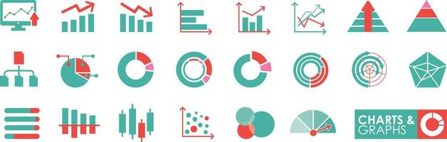 Charts and Graphs icons set vector illustration. Charts and Graphs pack symbol template for graphic and web design. Solid icon style