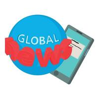 Global news icon isometric vector. Global news inscription and smartphone icon vector