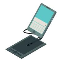 Modern device icon isometric vector. New smartphone and black tablet with stylus vector