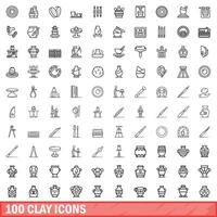 100 clay icons set, outline style vector