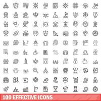 100 effective icons set, outline style vector