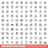 100 effective icons set, outline style vector