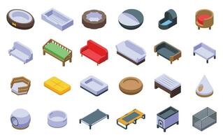 Pet Bed icons set isometric vector. Dog house vector