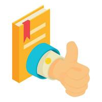 Election program icon isometric vector. Man hand with thumb up and paper book vector