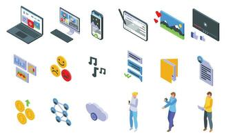 User-generated content icons set isometric vector. Social author vector