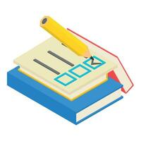 Offline election icon isometric vector. Ballot with checkmark and stack of book vector