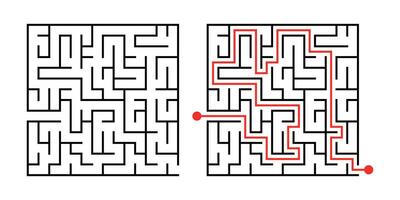 Square maze, game with labyrinths way. Labyrinth game way. vector