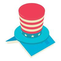 Presidents day icon isometric vector. Top hat in american flag color and book vector