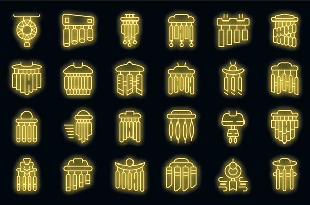 Wind chime icons set vector neon