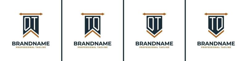 Letter OT and TO Pennant Flag Logo Set, Represent Victory. Suitable for any business with OT or TO initials. vector