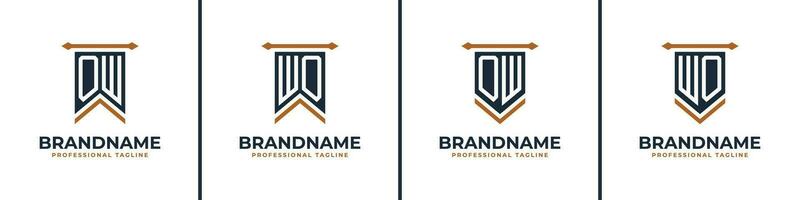 Letter OW and WO Pennant Flag Logo Set, Represent Victory. Suitable for any business with OW or WO initials. vector