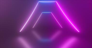 Abstract triangle tunnel neon blue and purple energy glowing from lines background photo