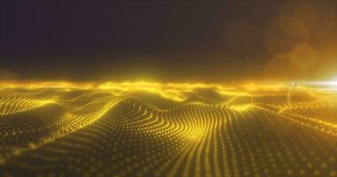Abstract yellow energy surface with magic waves of particles and points with an endation background of blur and glow with an abstract background photo