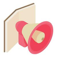 Voting agitation icon isometric vector. Loudspeaker near opened paper book icon vector